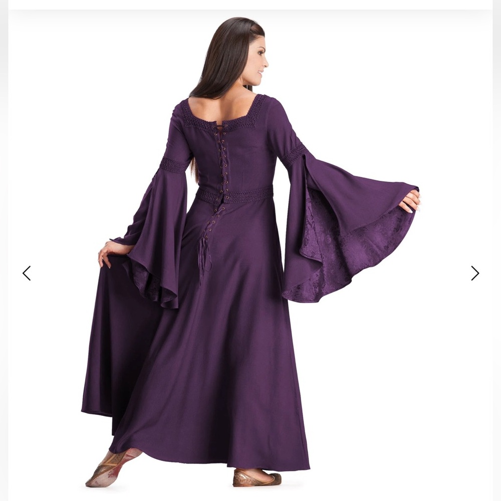 HolyClothing Arwen Dress Maxi Purple Bell Sleeves Renaissance Fair Celtic Large - Picture 3 of 12